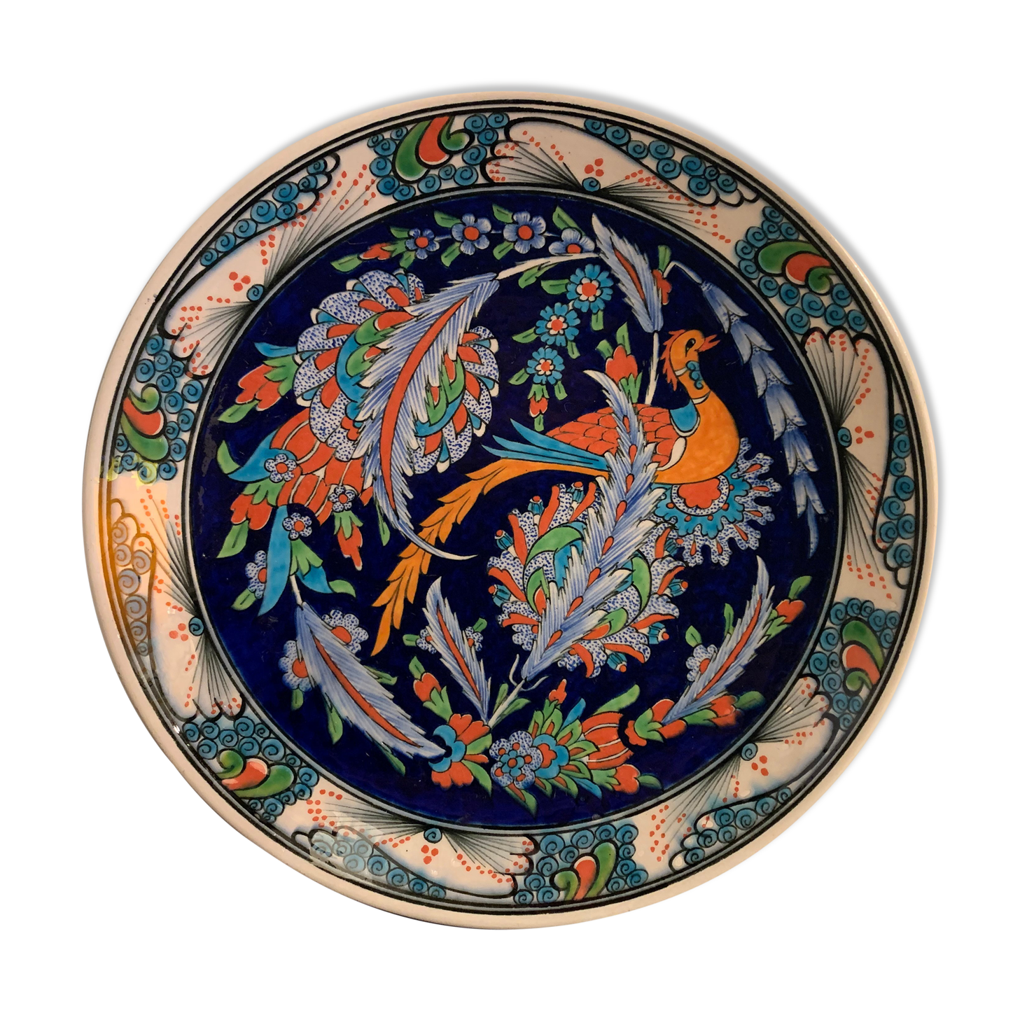 Turkish earthenware dish, coloured, handmade and signed Coskun Uzun, Kotahya, Turkey