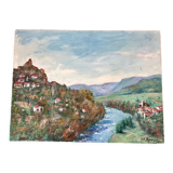 Oil painting on canvas chateau signed vintage
