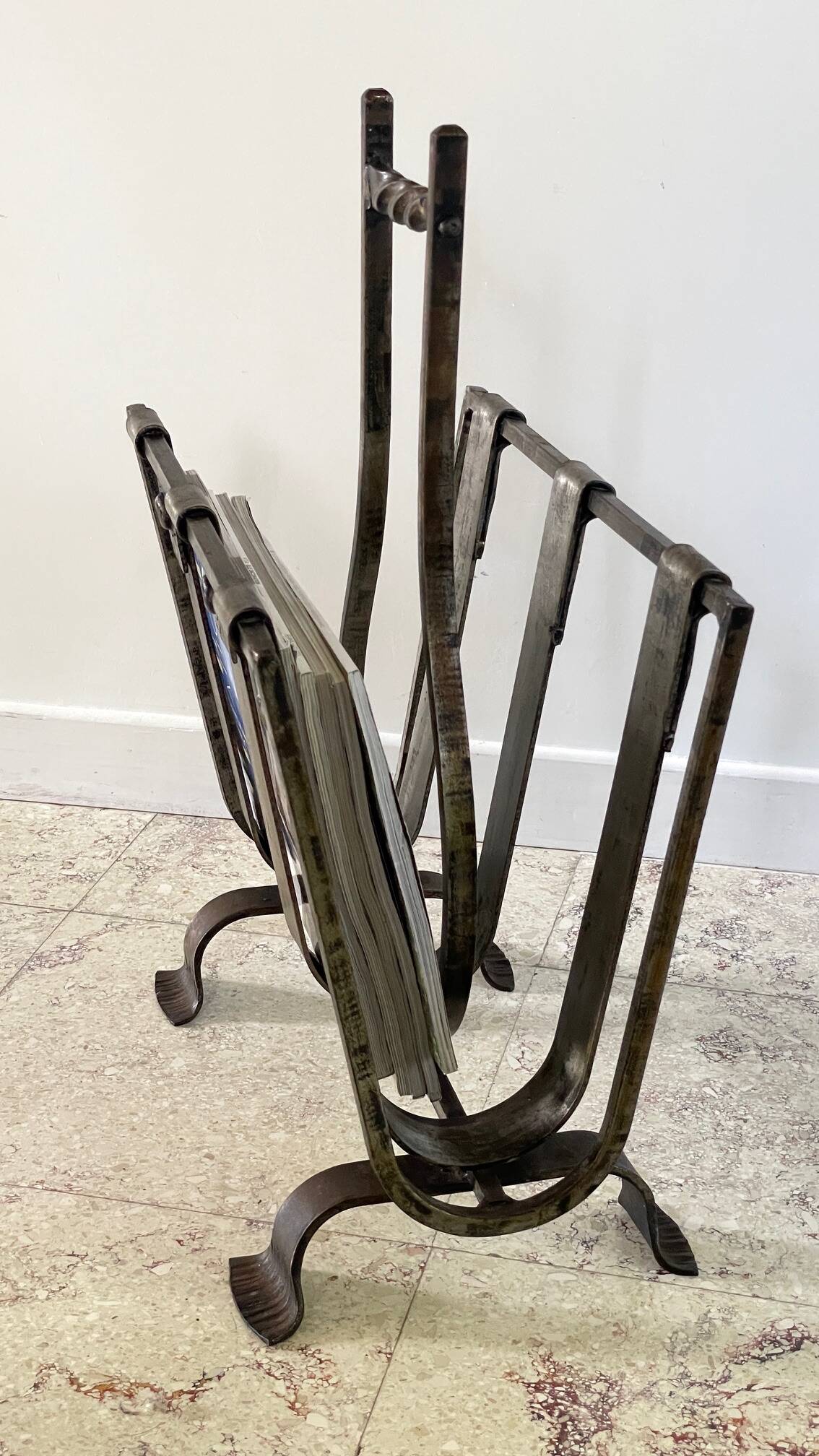 Vintage Brutalist Steel Magazine Rack