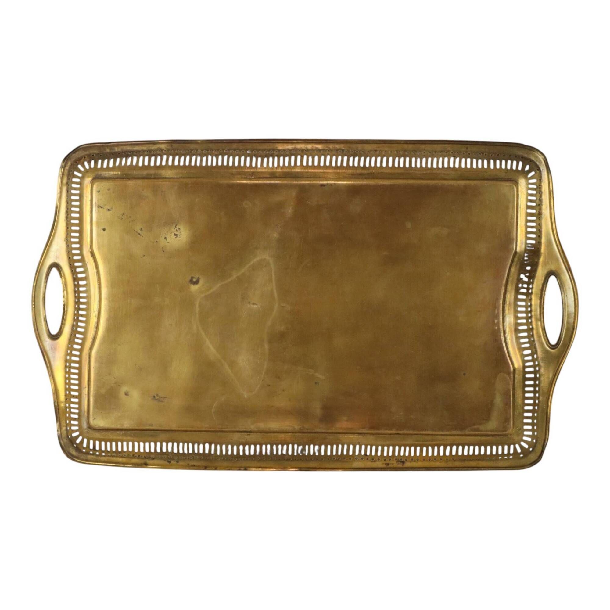 Vintage Oriental Brass Tray with Floral Decoration, 50 cm