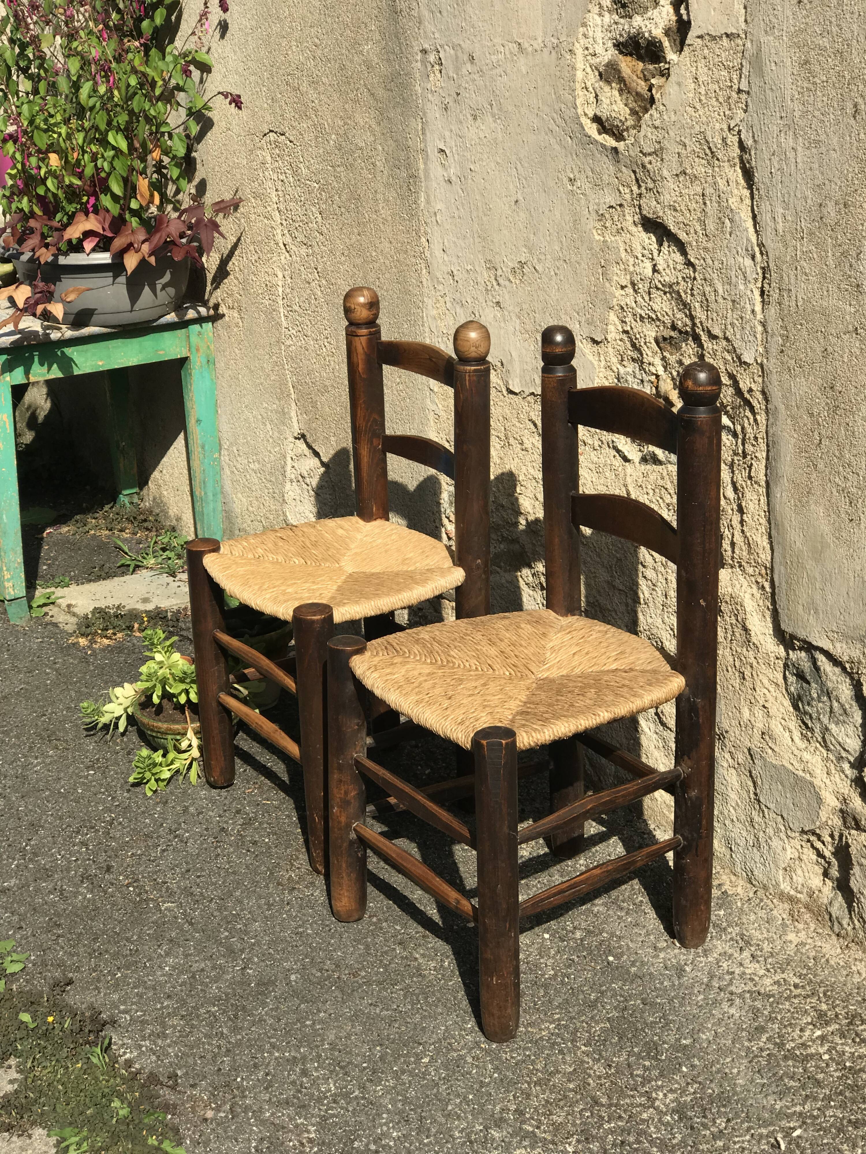 Pair of straw chairs