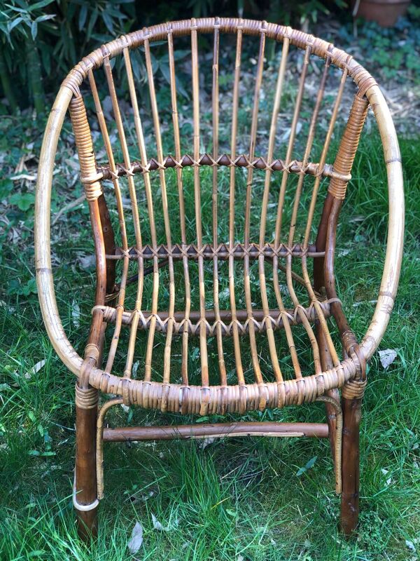 Paire de fauteuils coquille en rotin 1960