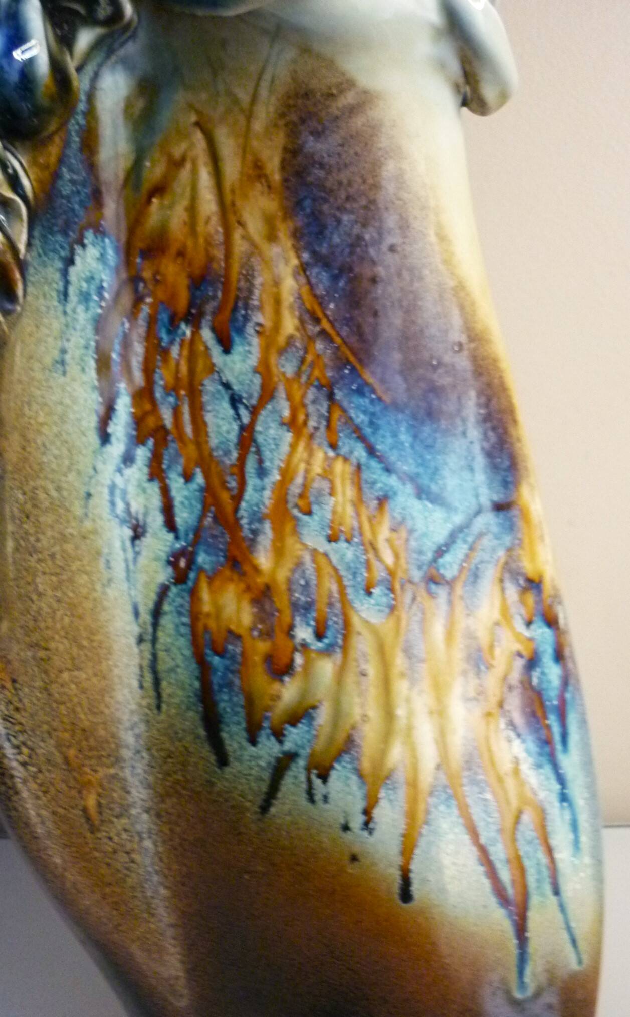 Glazed ceramic vase, unique piece, signed D. Prioton, shell neck