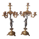 Pair of gilded bronze candlesticks with nude women
