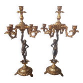 Pair of gilded bronze candlesticks with nude women
