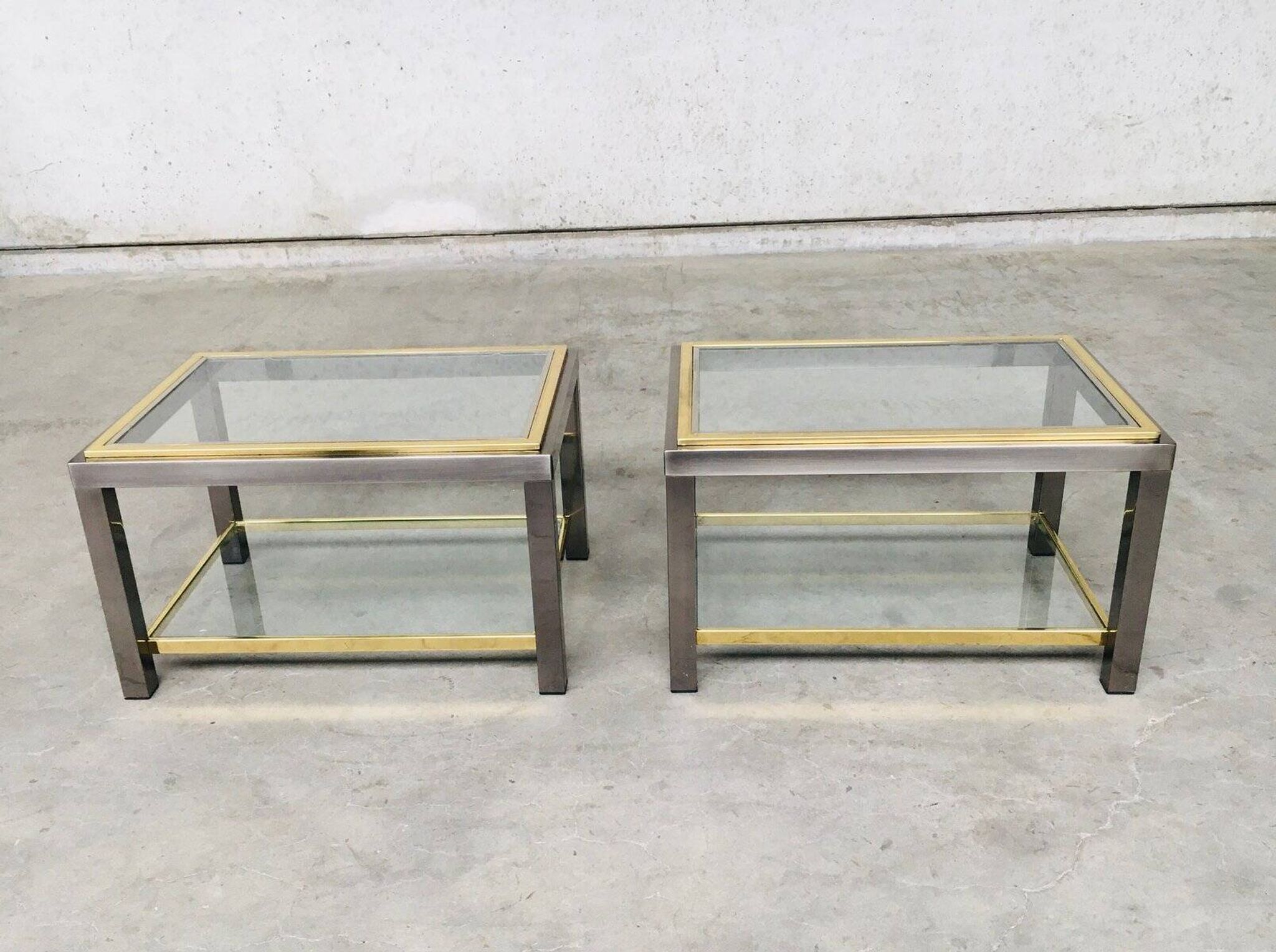 Hollywood Regency Two-Tier Sofa End Tables, 1970s, Set of 2