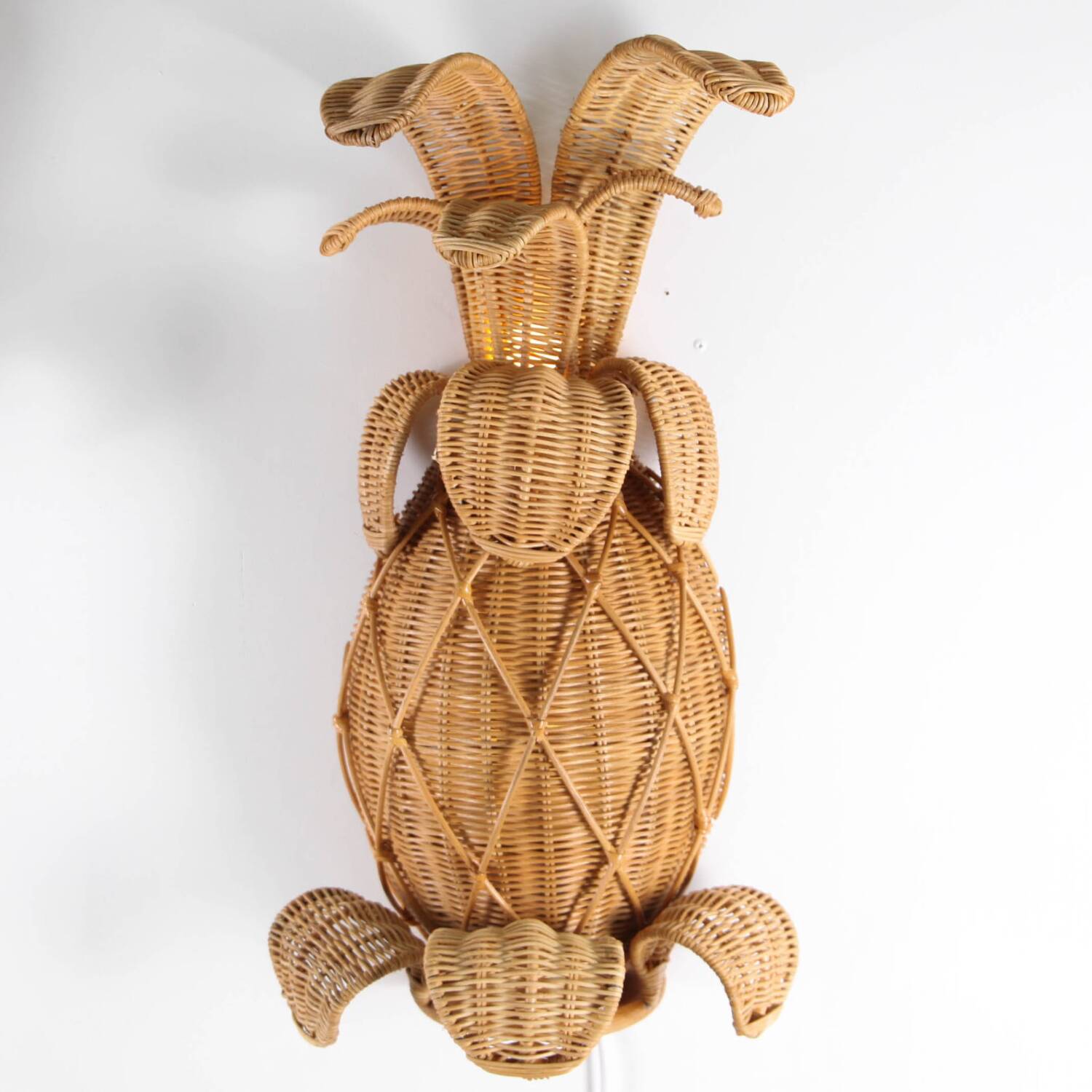 Pair of "pineapple" wall lights in rattan