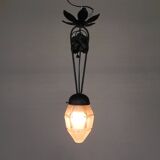 Art Deco pendant lamp with hexagonal glass shade, 1930s