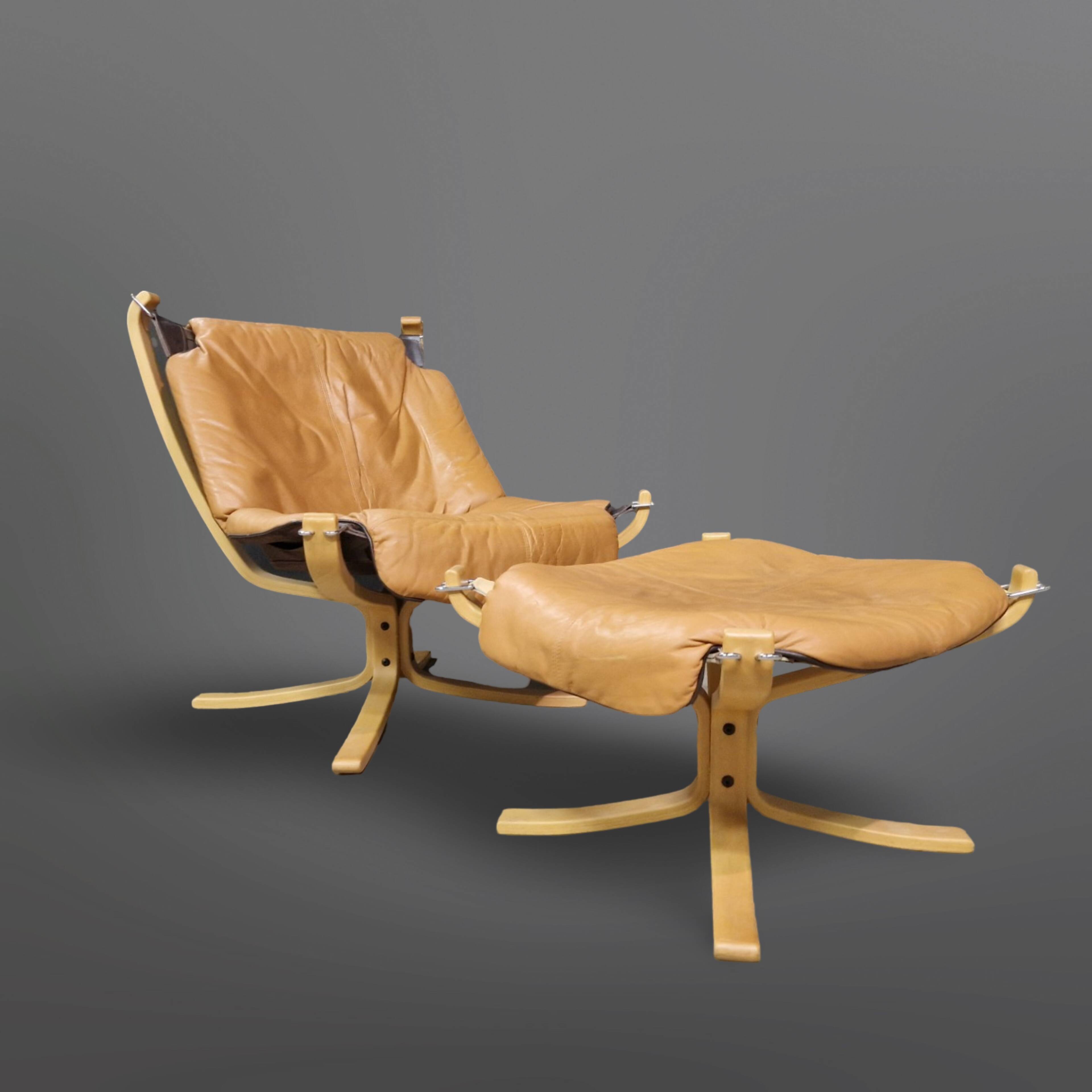 Fauteuil lounge et ottoman Falcon de Sigurd Ressel pour Vatne, Norvège 1970