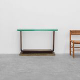 Console sculpturale Art Déco française avec plateau en verre, vers 1925