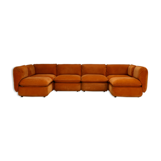 Modular sofa velvet ras orange, France, circa 1970.