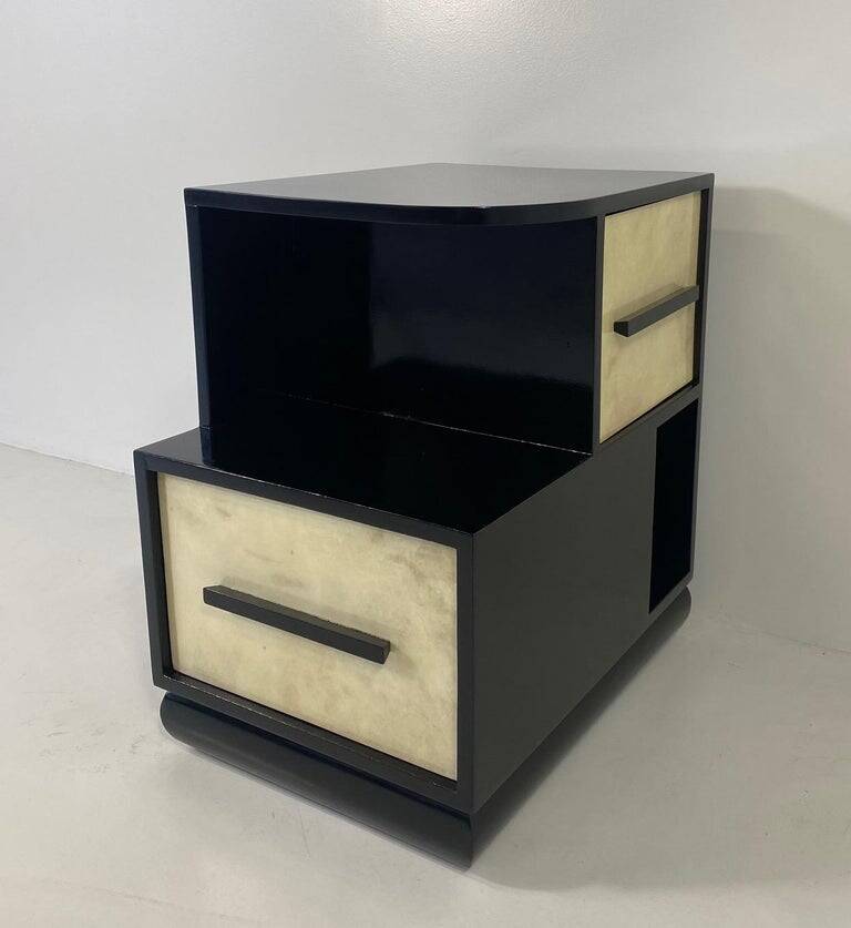 Italian Art Deco Parchment and Black Lacquer Cabinet, 1940s