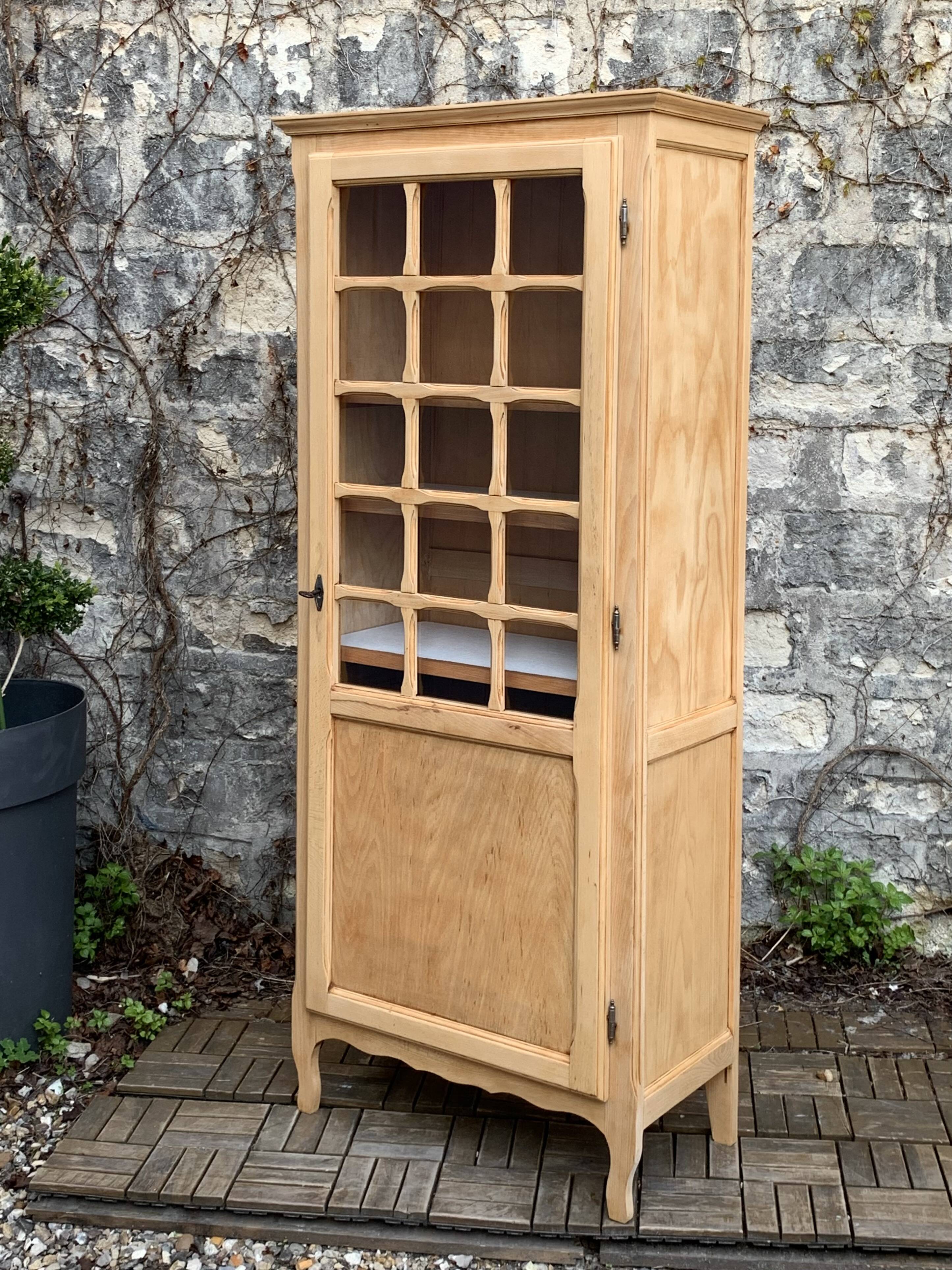 Parisian glass cabinet, raw wood, 1960s