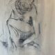 Tableau signé fusain portrait de femme accroupie