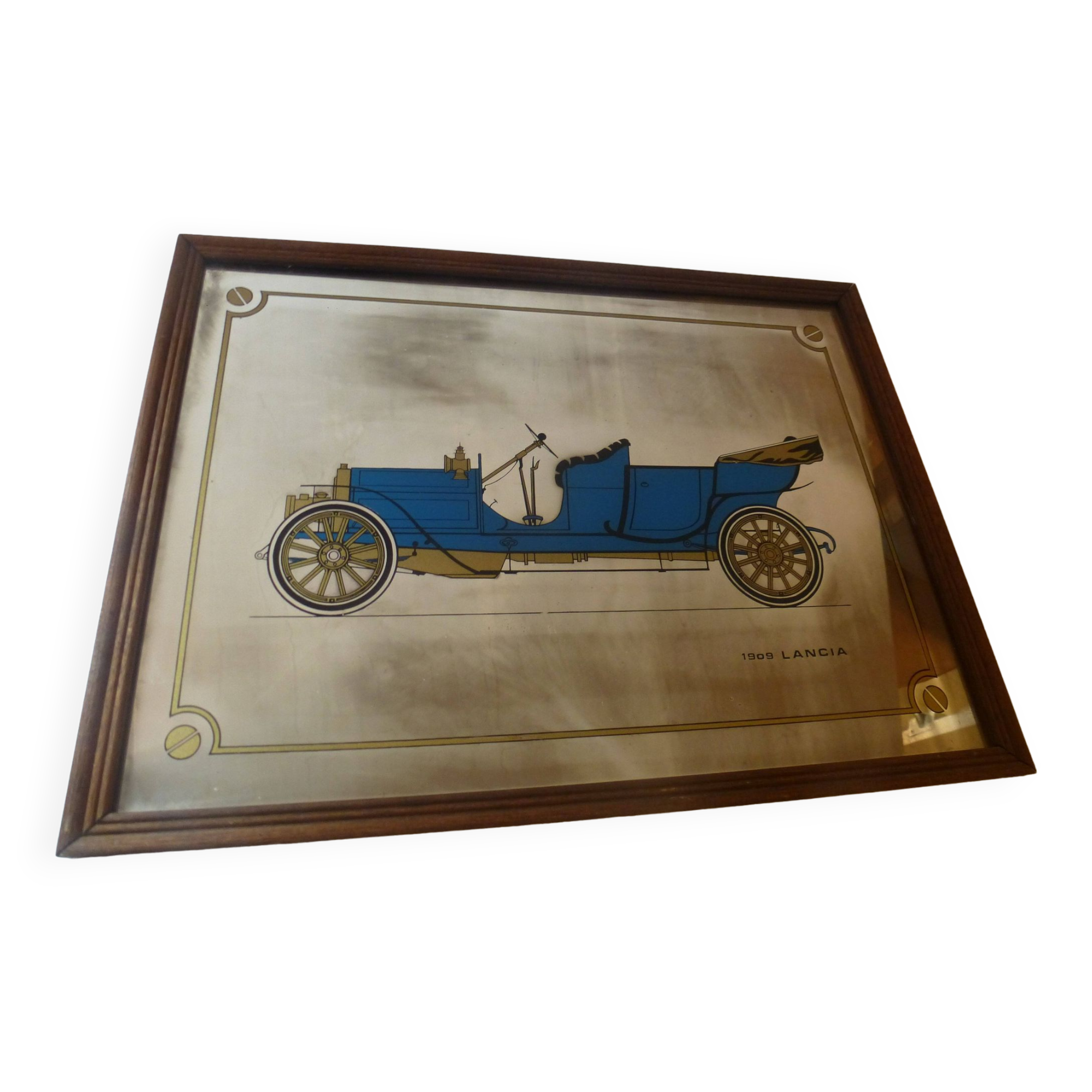 Screen-printed mirror of vintage car "1909 Lancia"