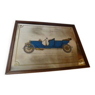 Screen-printed mirror of vintage car "1909 Lancia"