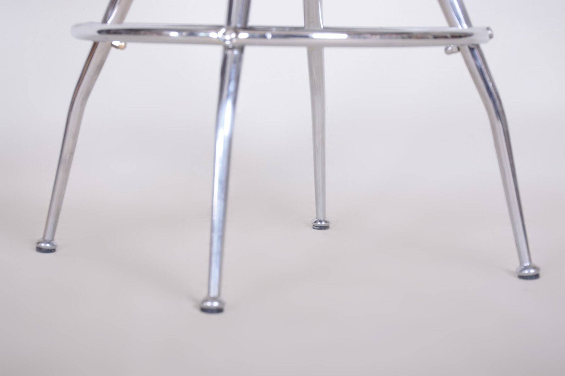 Tabouret de bar Bauhaus en chrome et cuir, années 1930