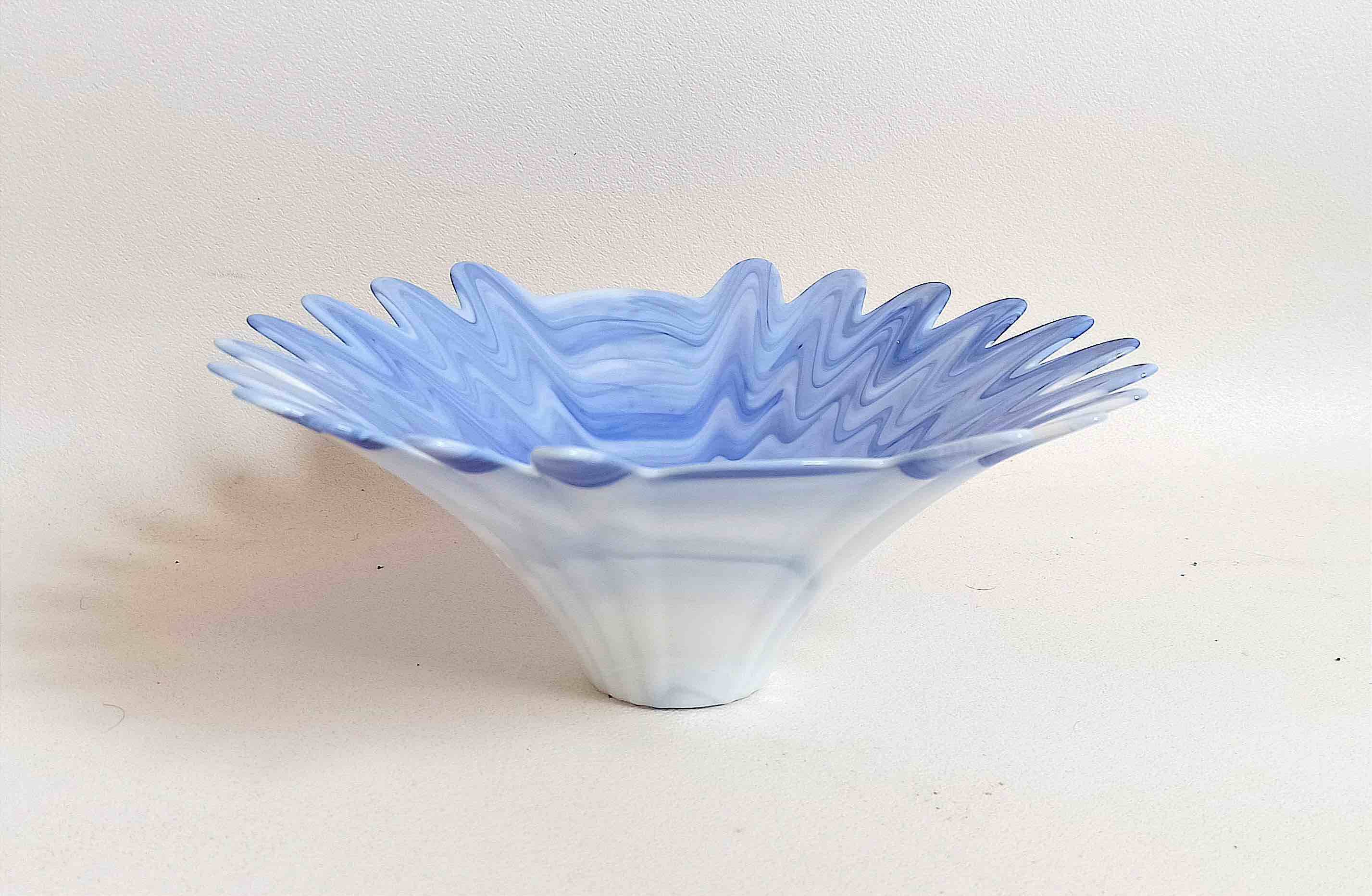 Murano glass cup opaline blue white width 26 cm 60s