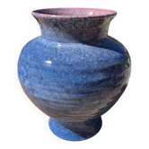Large round ceramic vase in blue & pink Accolay (1950s/60s) 23 cm