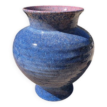 Large round ceramic vase in blue & pink Accolay (1950s/60s) 23 cm