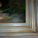 Oil painting landscape signed Vernon Gustavian blue and gold frame