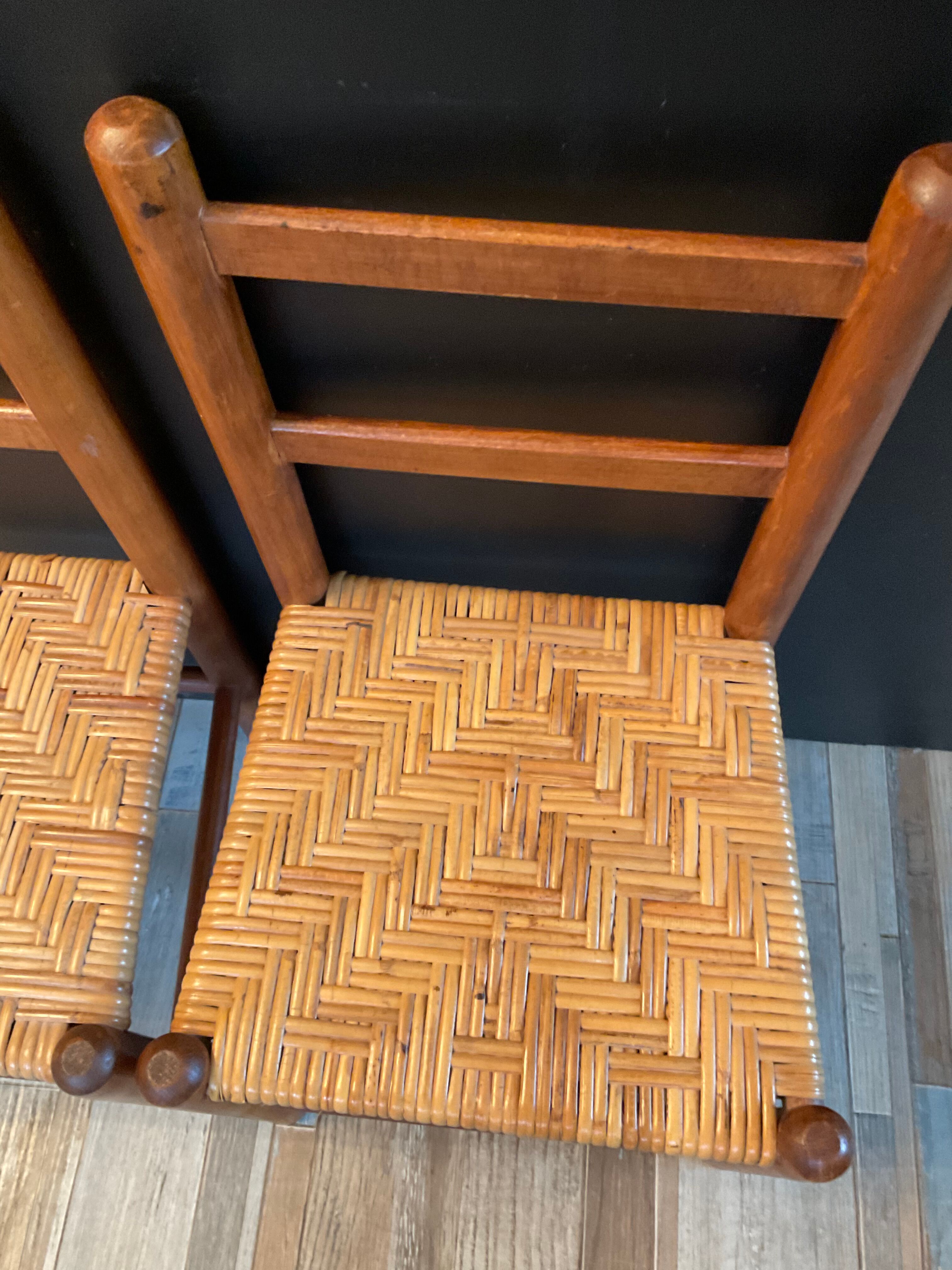 Paire de chaises enfant vintage en bois et rotin