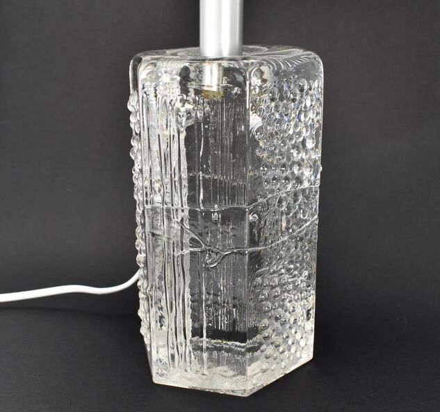 Mid-century solid crystal structured table lamp by Willem Heesen for Royal Leerdam