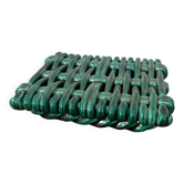 Vintage woven green ceramic trivet from the 70s, handmade.