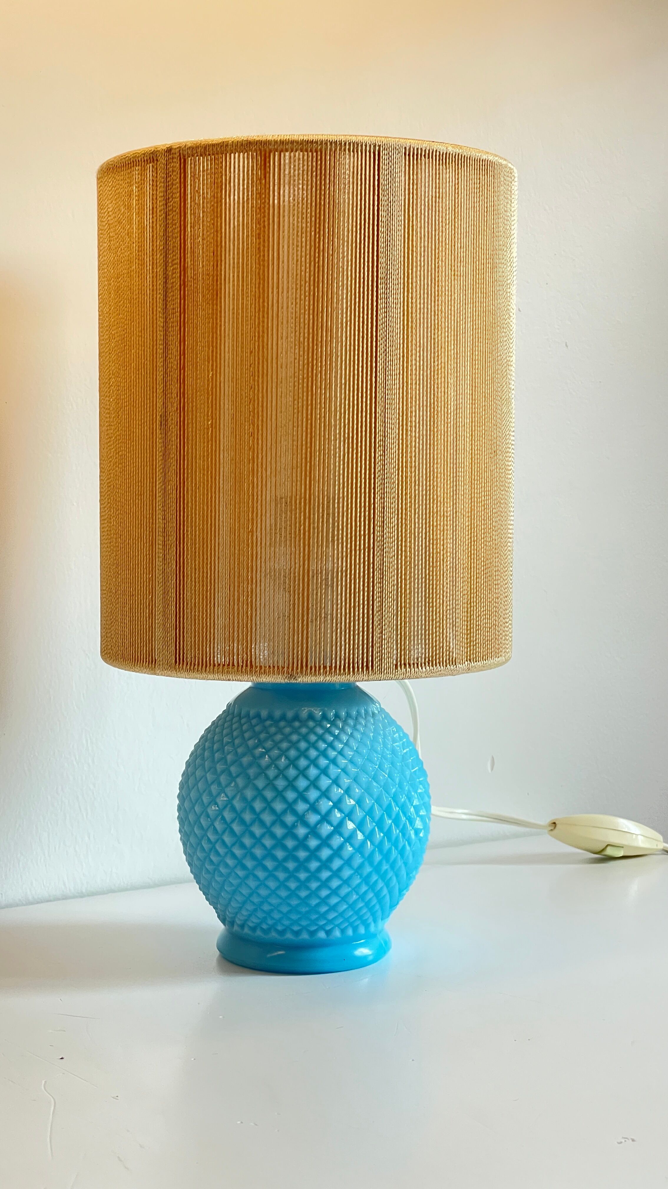 Vintage lamp in opaline blue and golden sons