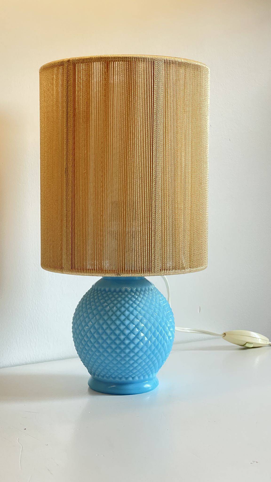 Vintage lamp in opaline blue and golden sons
