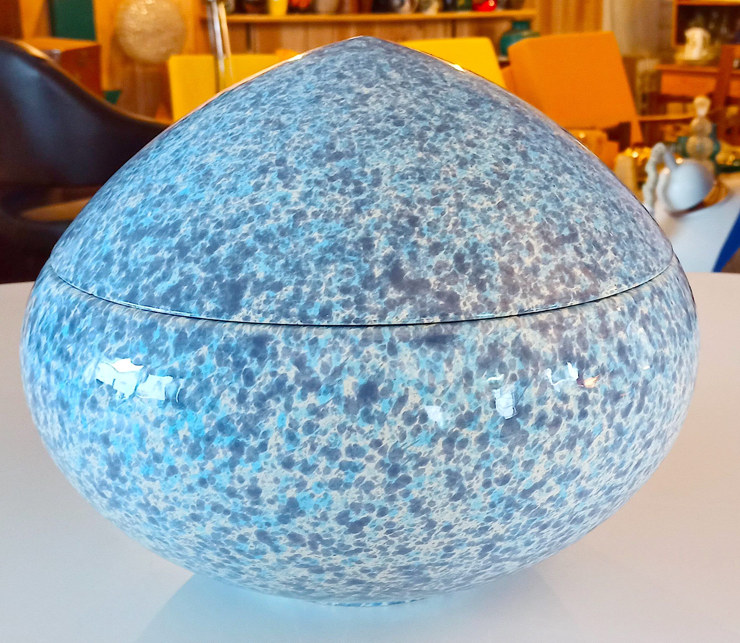 Large blue glazed ceramic biscuit jar Diameter 32.5 cm