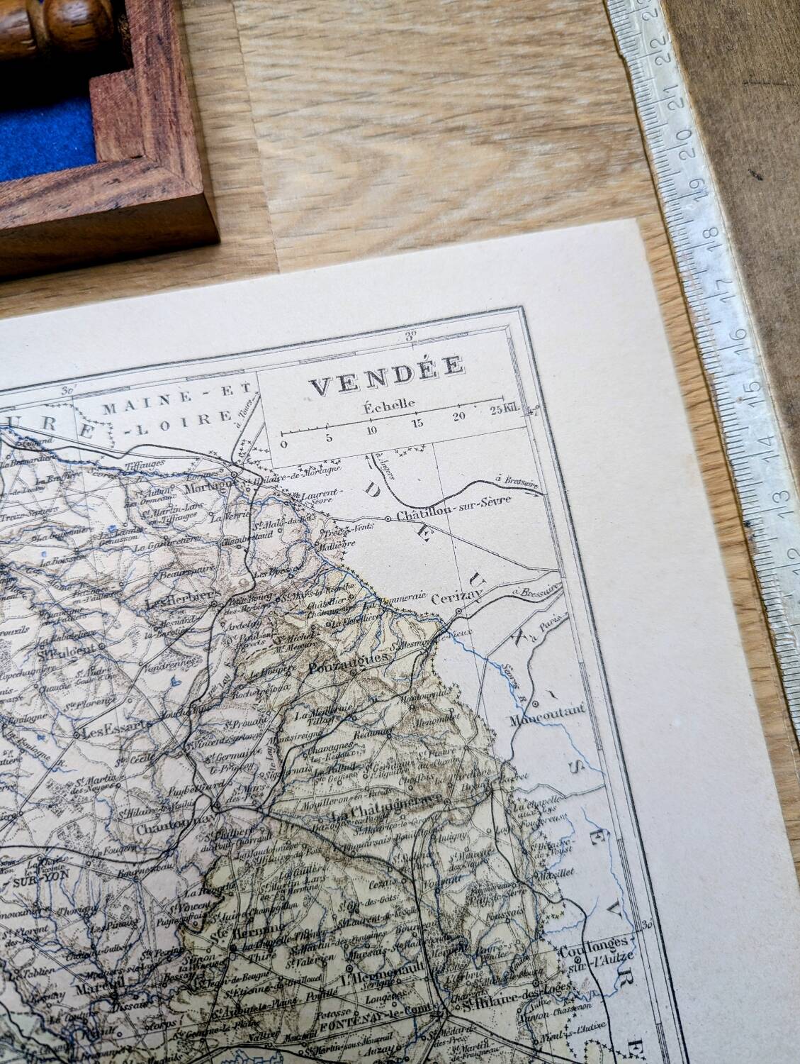 The Vendée, old map printed in 1889.