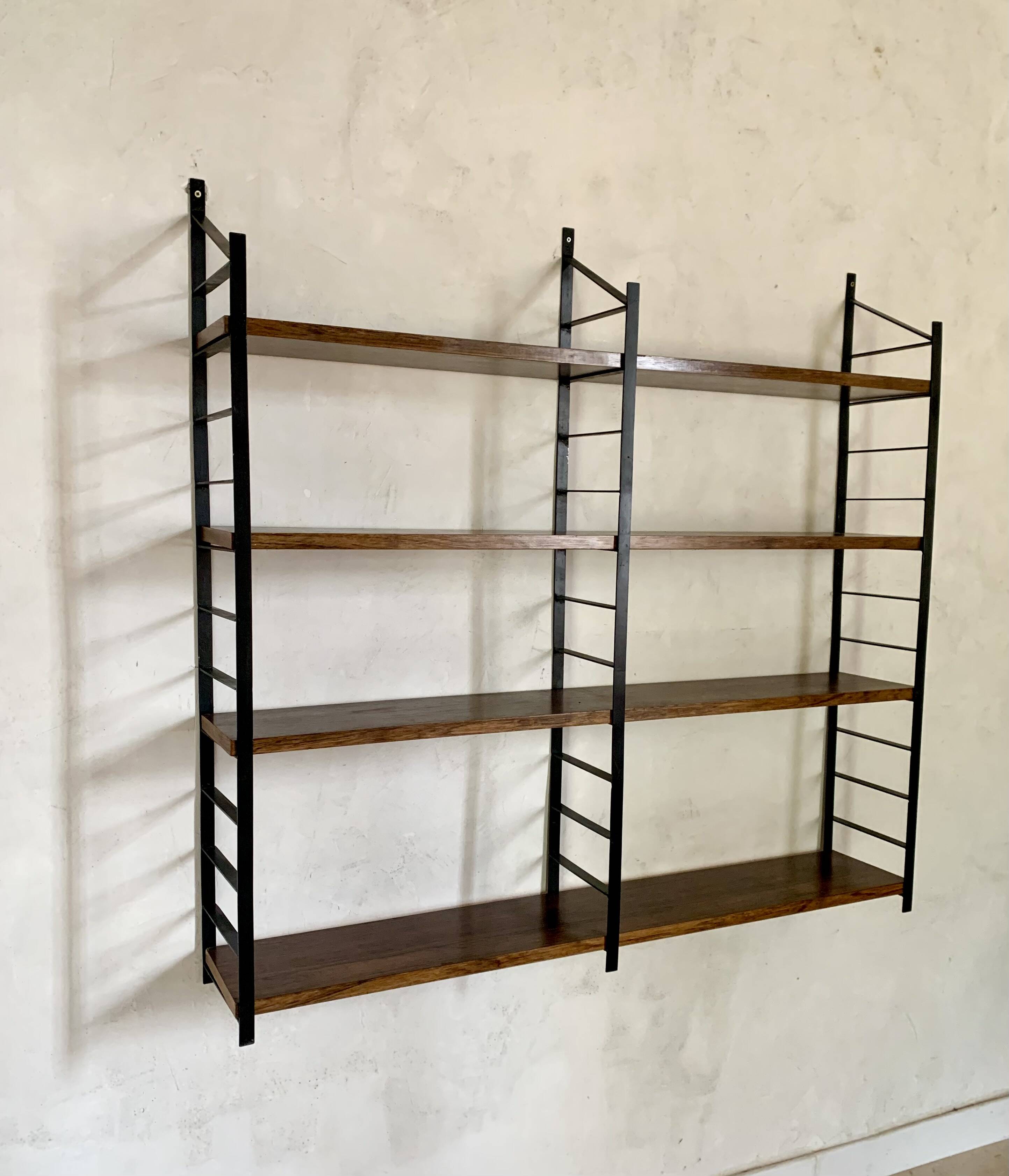 Vintage wall-mounted bookcase shelves in Rio rosewood