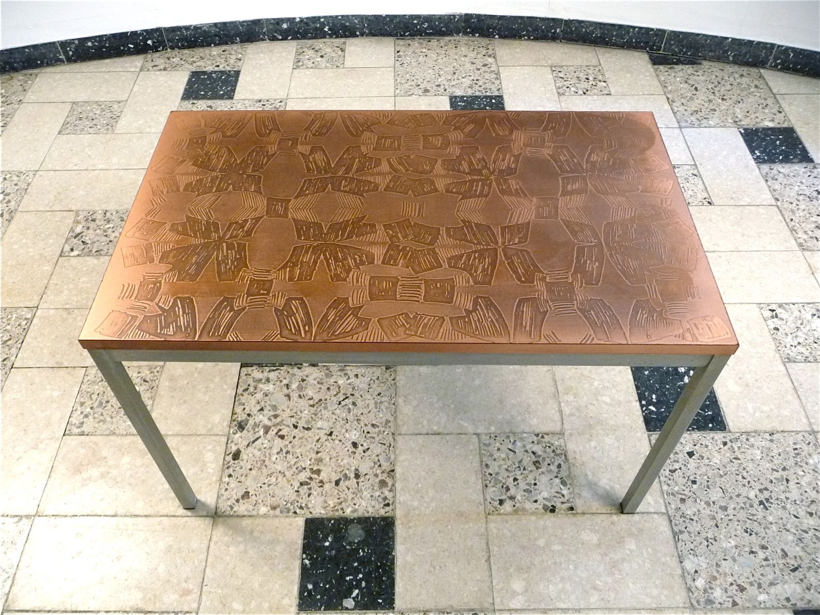 Copper side table with abstract relief from Opal Möbel, West-Germany 1960s