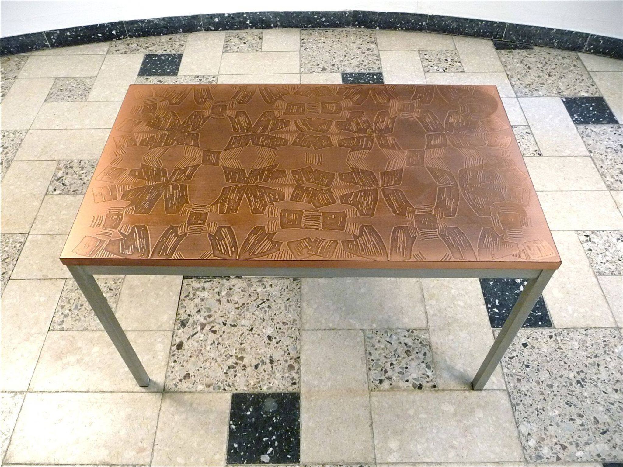 Copper side table with abstract relief from Opal Möbel, West-Germany 1960s