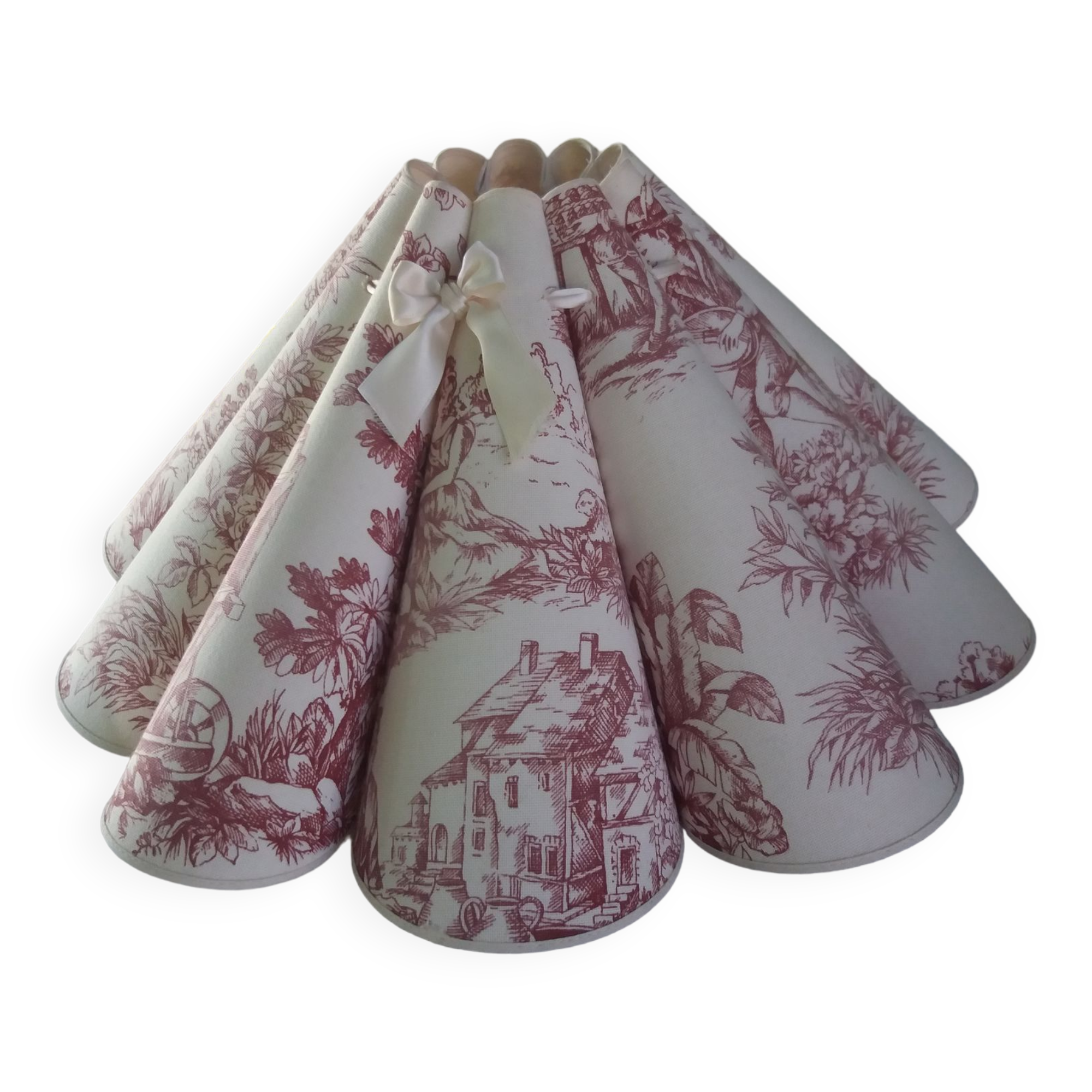 Abat-jour Festonné Toile De Jouy Rose 30cm Fait Main France
