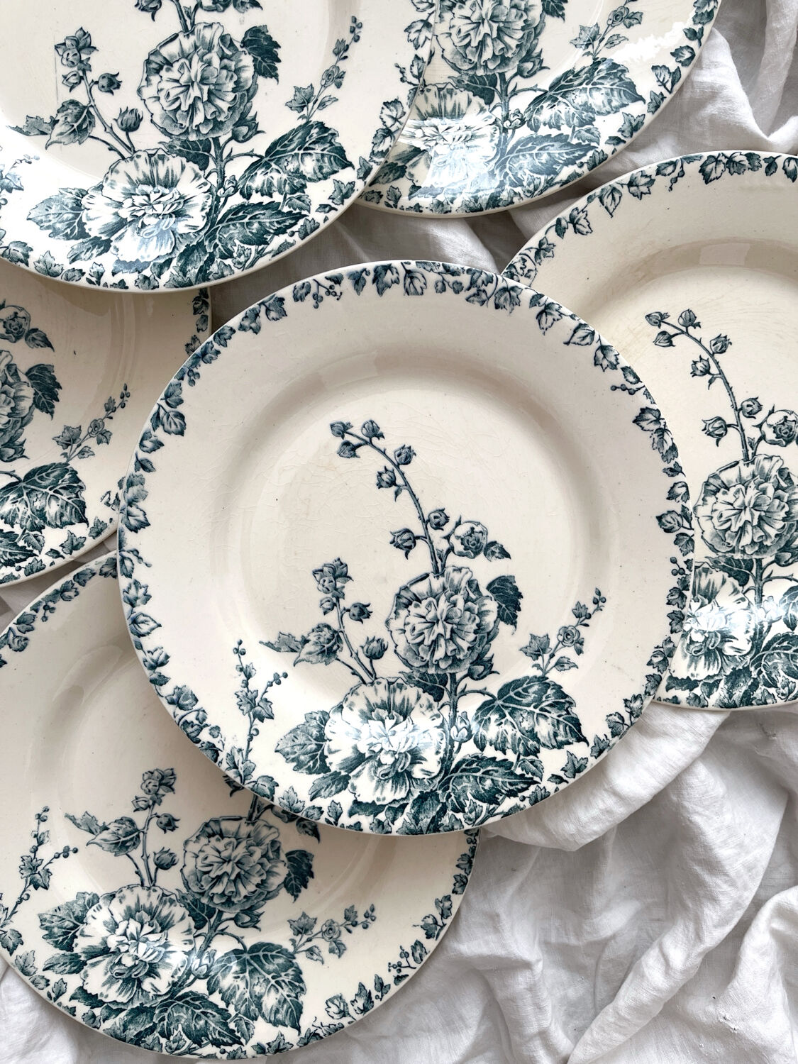 6 flat ironstone plates “Hollyhock” Gien