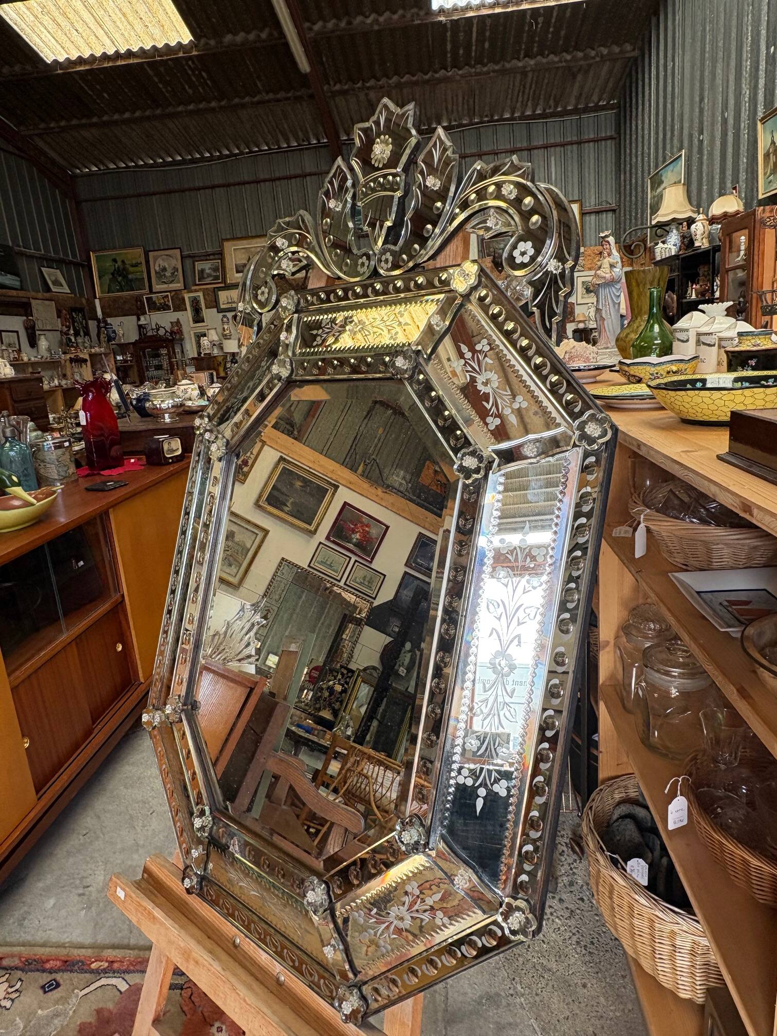 Large antique Venetian mirror with a glazing bar – early 20th century