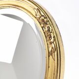 Large old oval gold leaf mirror, beveled, 64cm