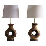 Modern Danish ceramic table lamp, large sizes, green/brown colours, 1960s.