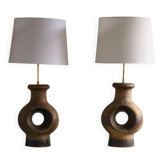 Modern Danish ceramic table lamp, large sizes, green/brown colours, 1960s.