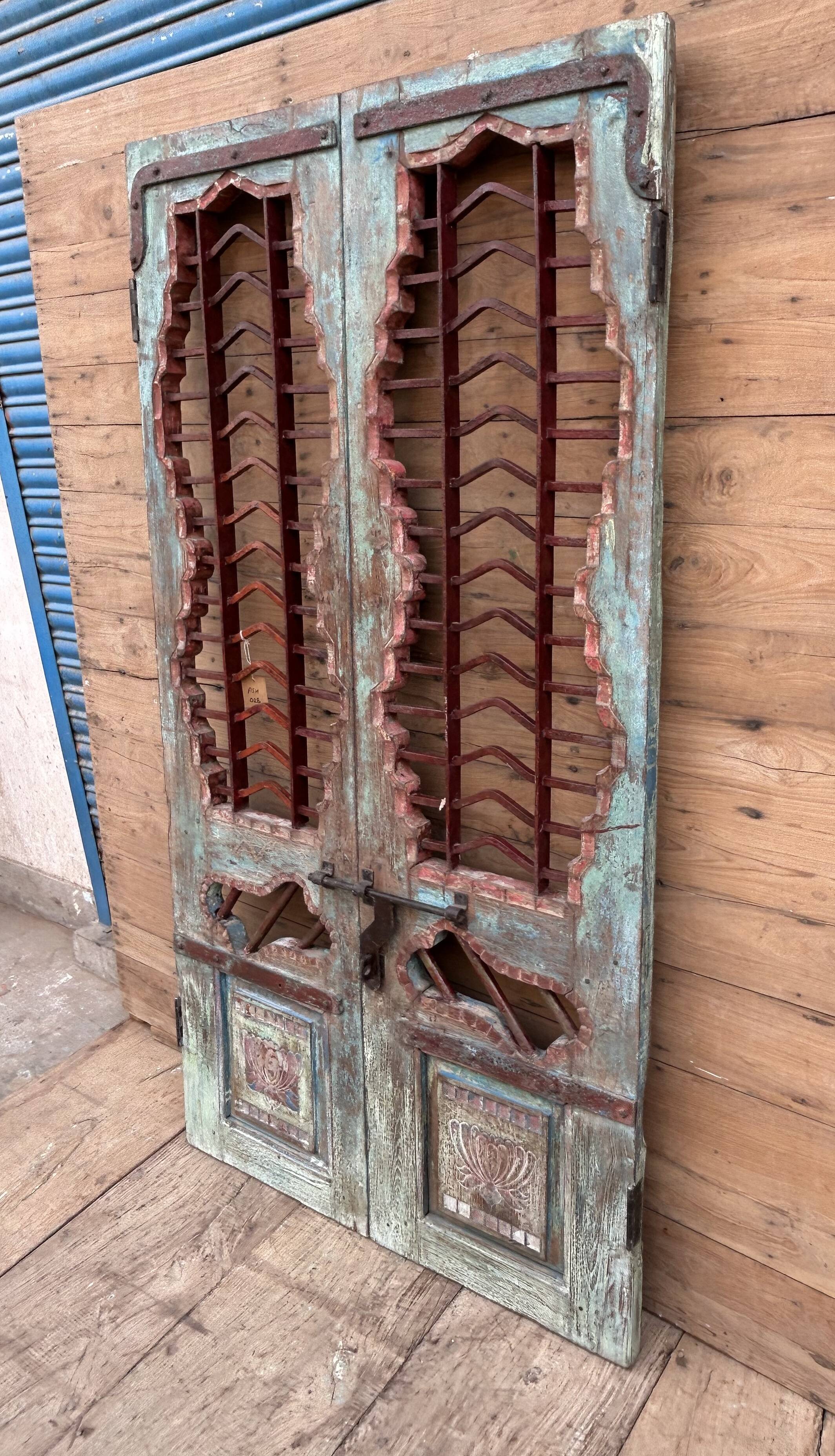 Art Deco patio door in Burmese teak with original patina.