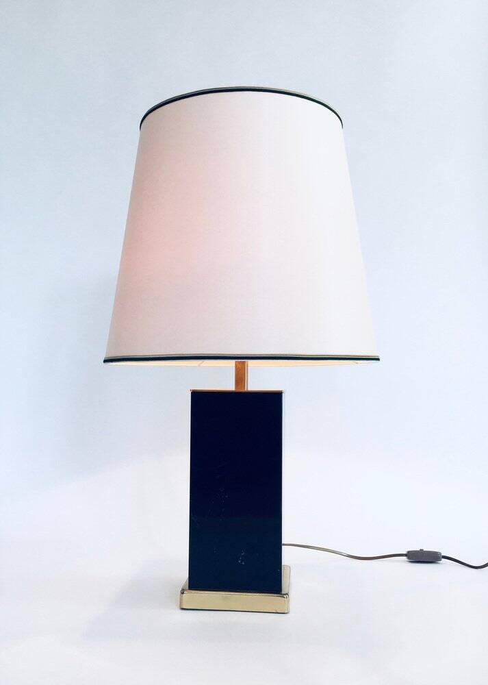 Hollywood Regency Style Black & Gold Square Table Lamp, 1970s