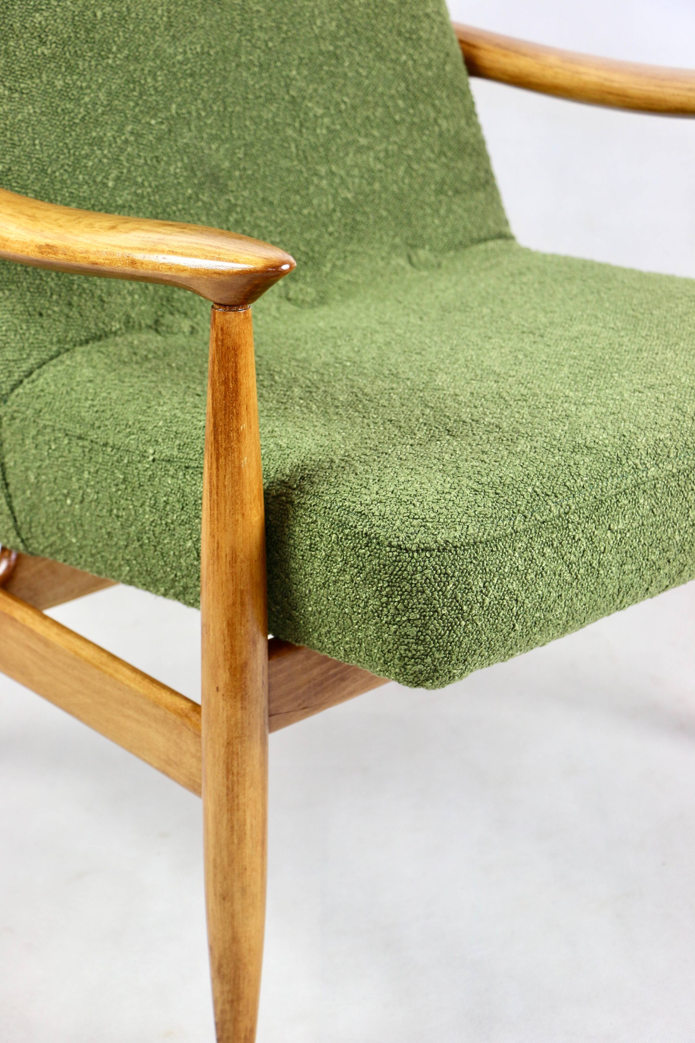 Vintage armchair GFM 300-202 design J.Kedziorek Loft 70s green boucle - 2 pieces available