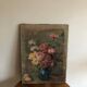 Huile sur toile ancienne Bouquet de roses