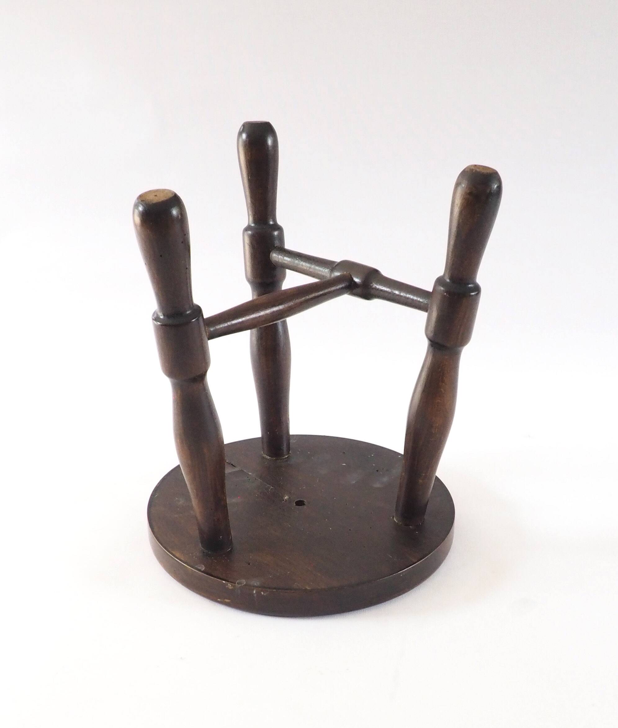 Turned wood tripod stool