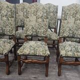 6 Louis XV style solid wood chairs with jacquard upholstery.