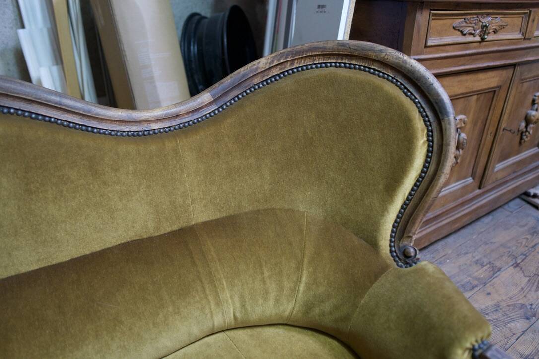 Louis-Philippe 3-seater velvet sofa - 19th century