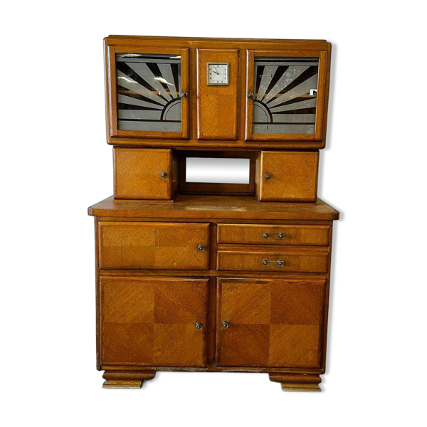 Armoire en bois vintage / vitrine avec accent art déco