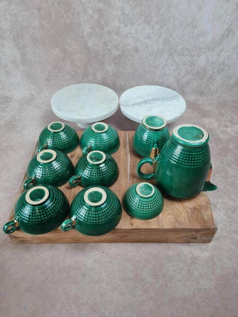 Service à café / thé Saint-Clément modèle 4044 vert émaillé doré – Art déco